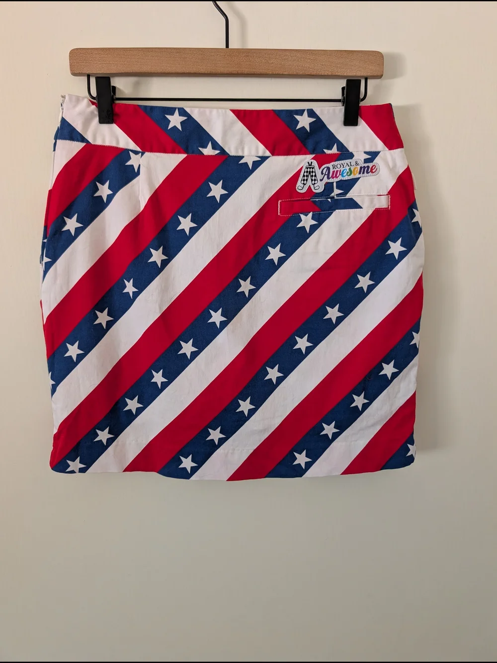 Royal & Awesome Womens 8 Patriotic Mini Golf Skirt Red White Blue Stars Stripes - Picture 4 of 6